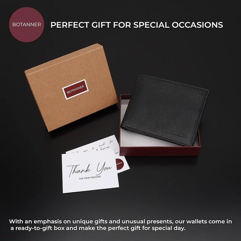 Mens Leather Wallet with ID, Slim Design | RFID Blocking, 5 Credit Card Slots, 1 ID Window, 2 Sections for Bills & 2 Additional Slots | Gift Boxed by Botanner Genuine Leather -Black in Saudi Arabia