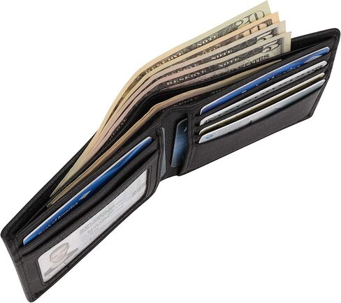 Mens Leather Wallet with ID, Slim Design | RFID Blocking, 5 Credit Card Slots, 1 ID Window, 2 Sections for Bills & 2 Additional Slots | Gift Boxed by Botanner Genuine Leather -Black in Saudi Arabia