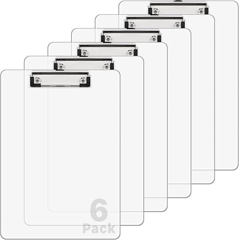 Plastic Clipboards Set of 6,Clear Clipboard,Plastic Clipboard Transparent Color,Acrylic Clipboard with Low Profile Clip,Clear Plastic Clip Boards,Standard A4 Letter Size 12.4" x 8.8" in Kuwait