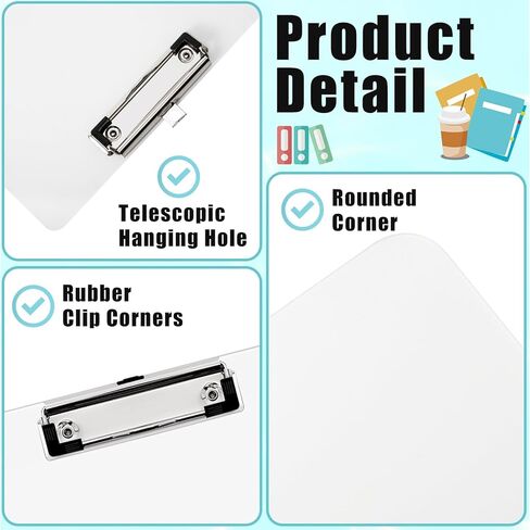 Plastic Clipboards Set of 6,Clear Clipboard,Plastic Clipboard Transparent Color,Acrylic Clipboard with Low Profile Clip,Clear Plastic Clip Boards,Standard A4 Letter Size 12.4" x 8.8" in Kuwait