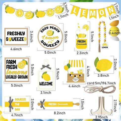 Maitys 21 Pcs Summer Tiered Tray Decor Set Lemon Summer Wood Sign Rustic Decorative Lemon Kitchen Decor and Accessories Farmhouse Lemon Wood Stack for Home Bedroom Kitchen Table Trays Decoration in Saudi Arabia