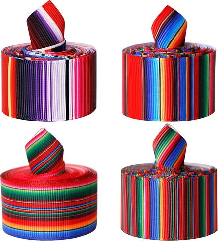 المكسيكي serape الشريط العيد الشريط 4 لفات قوس قزح مخطط الشريط المكسيكي الفقرة العيد الملونة grosgrain الشريط لتغليف الهدايا المكسيكية حزب الزينة المكسيكي زي لوازم الخياطة in Kuwait