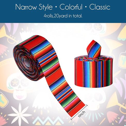 المكسيكي serape الشريط العيد الشريط 4 لفات قوس قزح مخطط الشريط المكسيكي الفقرة العيد الملونة grosgrain الشريط لتغليف الهدايا المكسيكية حزب الزينة المكسيكي زي لوازم الخياطة in Kuwait