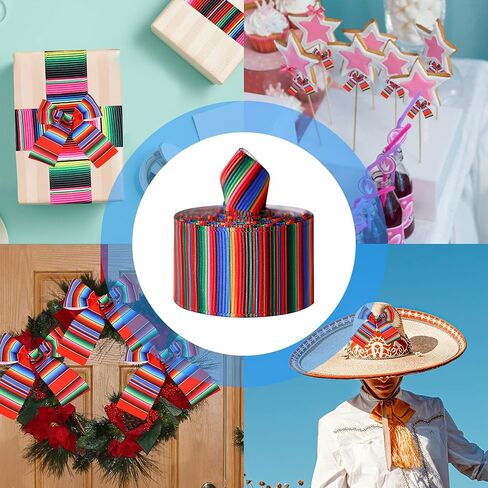 المكسيكي serape الشريط العيد الشريط 4 لفات قوس قزح مخطط الشريط المكسيكي الفقرة العيد الملونة grosgrain الشريط لتغليف الهدايا المكسيكية حزب الزينة المكسيكي زي لوازم الخياطة in Kuwait