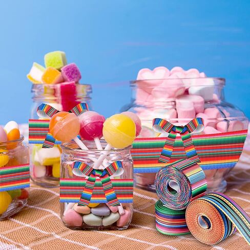 المكسيكي serape الشريط العيد الشريط 4 لفات قوس قزح مخطط الشريط المكسيكي الفقرة العيد الملونة grosgrain الشريط لتغليف الهدايا المكسيكية حزب الزينة المكسيكي زي لوازم الخياطة in Kuwait