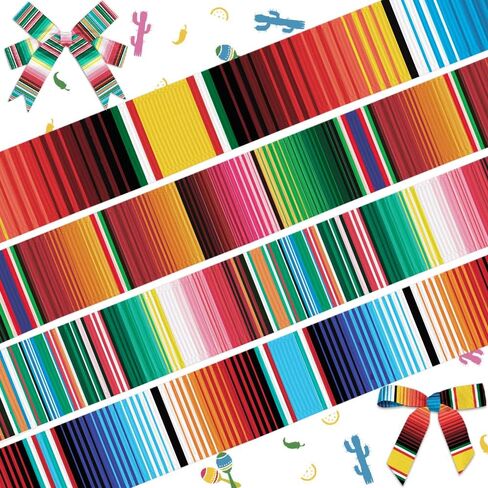 hying 4 لفات شرائط مكسيكية لتغليف الهدايا اليدوية، شريط Serape Fiesta لتغليف الهدايا لتزيين الحفلات DIY، 0.9 بوصة × 20 ياردة خطوط قوس قزح أشرطة Grosgrain الحرفية لديكور Cinco De Mayo in Saudi Arabia