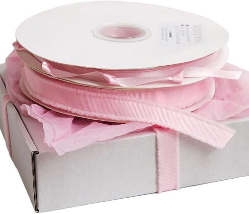 Pink Satin Ribbon 2 Rolls 150 Yards Light Pink Fabric Ribbon (1/4inch×100 Yards,5/8inch×50 Yards) for Gift Wrapping Flower Bouquet Bow Making Wedding Party Decorations in Saudi Arabia