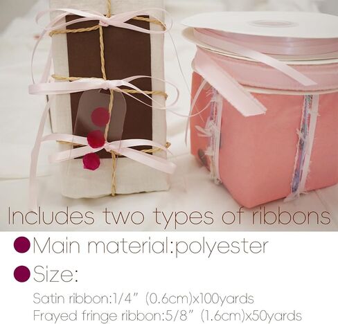 Pink Satin Ribbon 2 Rolls 150 Yards Light Pink Fabric Ribbon (1/4inch×100 Yards,5/8inch×50 Yards) for Gift Wrapping Flower Bouquet Bow Making Wedding Party Decorations in Saudi Arabia