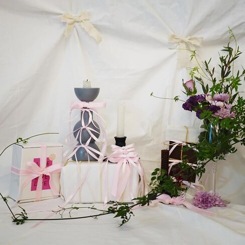 Pink Satin Ribbon 2 Rolls 150 Yards Light Pink Fabric Ribbon (1/4inch×100 Yards,5/8inch×50 Yards) for Gift Wrapping Flower Bouquet Bow Making Wedding Party Decorations in Saudi Arabia