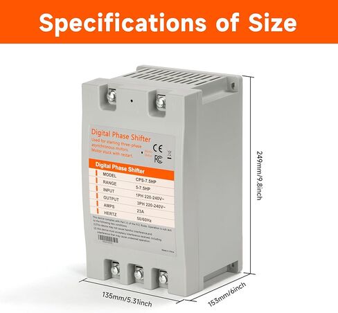 Single Phase to 3 Phase Converter - 7.5HP 23A 220V, Digital Phase Shifter for Residential and Light Commercial Use, 220V-240V Input/Output (One Converter for One Motor Only) in Saudi Arabia