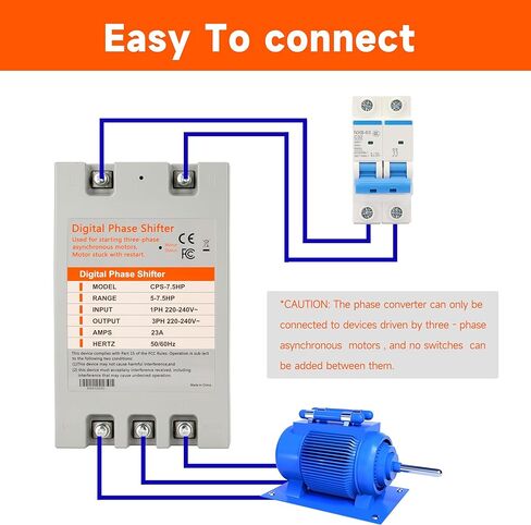Single Phase to 3 Phase Converter - 7.5HP 23A 220V, Digital Phase Shifter for Residential and Light Commercial Use, 220V-240V Input/Output (One Converter for One Motor Only) in Saudi Arabia