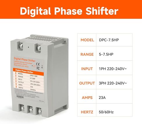 Single Phase to 3 Phase Converter - 7.5HP 23A 220V, Digital Phase Shifter for Residential and Light Commercial Use, 220V-240V Input/Output (One Converter for One Motor Only) in Saudi Arabia