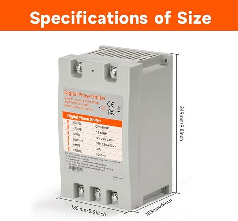 Single Phase to 3 Phase Converter - 7.5HP 23A 220V, Digital Phase Shifter for Residential and Light Commercial Use, 220V-240V Input/Output (One Converter for One Motor Only) in Saudi Arabia