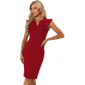 Allegra K Business Sheath Dress for Women's Split V Neck Sleeves Ruffle Work Dresses in Saudi Arabia