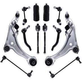 Suspension Kit Front Lower Control Arms w/Ball Joints Bushings Sway Bar Tie Rod End Link Rack and Pinion Boot Replacement for 2009-2014 Nissan Maxima -12pcs Set