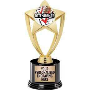 Crown Awards Attendance Trophy, 8" Gold Star Perfect Attendance Trophies with Deluxe Round Base Prime