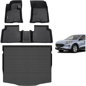 Car Floor Mats & Cargo Liner Custom for 2013-2019 Ford Escape/Ford C-max Waterproof Non-Slip Durable All Weather Escape Floor Liner 1st&2nd Row Full Set Ford Escape Accessories Black