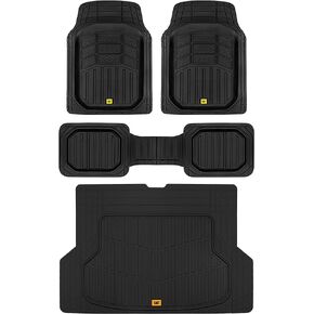 Cat® XL Series Heavy-Duty Rubber Floor Mats & Cargo Trunk Liner for Car SUV Van Sedan, Black - Trim to Fit, All Weather Deep Dish Automotive Floor Mat, Total Dirt Protection