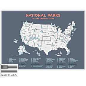 -USA National Parks Map (36"x24") - Educational National Park Wall Map Poster - 63 Parks to Mark Your Adventures in American Wilderness – Unique gift idea for travelers and explorers