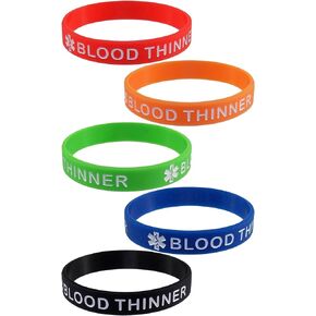 5 Pack - BLOOD THINNER Silicone Bracelet Wristbands