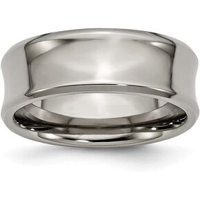 Solid Titanium Concave 8mm Men's Beveled Edge Plain Classic Wedding Band Ring