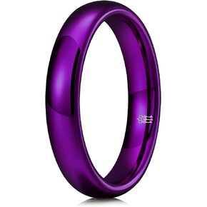 THREE KEYS JEWELRY 4mm Polished Tungsten Wedding Promise Ring for Women Mens Purple Plated High Polished Dome Style