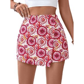 Milumia Women Boho Floral Print Wrap Skorts High Waist A Line Slit Summer Shorts