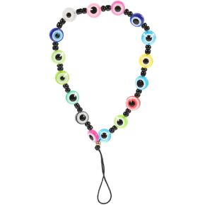 ibasenice Wristlet Lanyard Beaded Phone Lanyard Wrist Strap Evil Eye Desgin Glass Gemstone Mobile Phone Anti- Lost Chain Cellphone Charm String Cord Decor for Women Girls Camera Stand