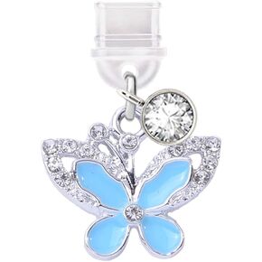 ELISE & FONDA TP343 Type-C USB Charging Port Anti Dust Plug Little Crystal Butterfly Cell Phone Charm for iPhone 15 and Samsung/OnePlus/Xiaomi/oppo Android Phones (Blue)
