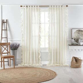 Elrene Home Fashions Bella French Country Cottage Core Tab-Top Ruffle Sheer Window Curtain, 52 in x 84 in (1 Panel), Pale Pink