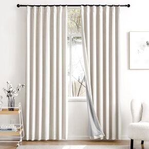 IVAPUPU Thick Linen Blend Pinch Pleated Blackout Curtains for Bedroom - Full Black Out Gold Curtains 90 Inch 2 Panels Set for Living Room Darkening Thermal Window Curtain Drapes with 16pc Hooks