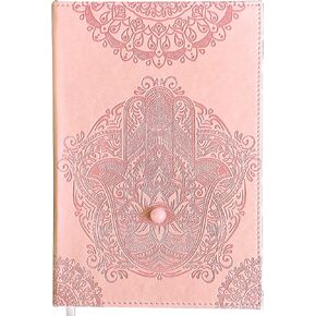 Selene & Gaia, Pink Hamsa Notebook, Pink Journals for Women, Pink Notebooks for Girls, Pink Faux Leather Journal, Hamsa Hand Notebook, Spiritual Gifts for Her, Crystal Notebook (Pink | Rose Quartz)