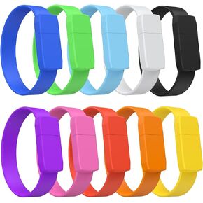 FEBNISCTE 32GB USB Flash Drive - Bracelet Thumb Drives Pack of 10, Portable Multicoloured Wristband USB 2.0 Memory Sticks for Data Storage Colorful USB Festival Gift