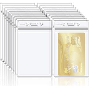 Fushing 20Pcs Extra Thick ID Badge Holders, Exclusive Double-Deck Clear Plastic Vertical Name Tag Badge ID Card Holders, Single Layer Thickness 0.4mm Thicker 60% Than Standard 0.25mm