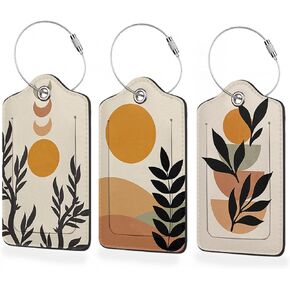 Set of 3 Luggage Tags,Travel Stamp Leather Suitcases Tag Identifiers with Privacy Name Address Labels & Durable Steel Loop for Women Men Travel
