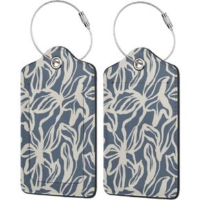 Luggage Tag, Abstract Flower Leaves 2 Pack Cute Leather Suitcase Tag Identifiers with Stainless Steel Loop and Address Card for Baggage Tag for Cruise Airport Travel Essentials