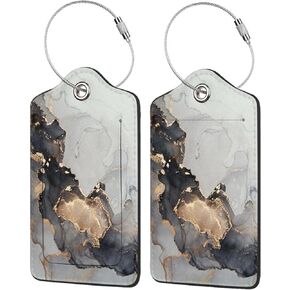 Luggage Tags for Suitcase, 2 Pack Leather Travel Cruise Luggage Tag with Privacy Flap, Name ID Label and Metal Loop for Women Men Suitcase Baggage Bag Backpack, Black Gold Marble
