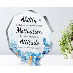 Ability Motivation Attitude Office Desk Decor Gift for Friend Friendship Gifts for Women Birthday Gifts Cheer up Gift Acrylic Heart Keepsake Paperweight for Home Office (blue)