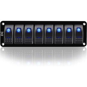 FXC Rocker Switch Aluminum Panel 8 Gang Toggle Switches Dash 5 Pin ON/Off 2 LED Backlit for Boat Car Marine