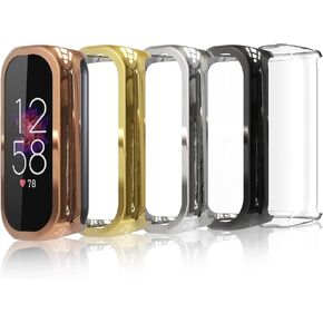 Simpeak 5-Pack Soft Screen Protector Bumper Case Compatible with Fitbit Luxe Smartwatch, Full Protection, Gold/Clear/Silver/Black/Rose Gold