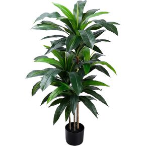 Artificial Dracaena Tree 4FT, Fake Tree with Plastic Pot, Fake Tropical Yucca Floor Plant, Lifelike Foliage and Branches, Artificial Plants Indoor for Home Office Living Room Decor Indoor