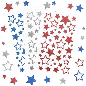 KESOTE Patriotic Star Stickers, 9 Sheets Glitter Red Blue Sliver Star Stickers 4th of July Stickers for Crafts Envelopes Cards Gifts Decoration, Self-Adhesive