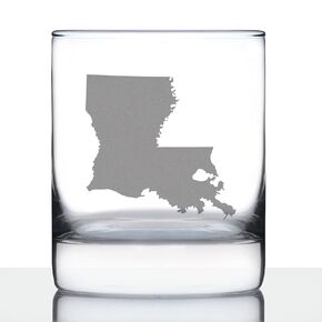 Louisiana State Outline Whiskey Rocks Glass - State Themed Drinking Decor and Gifts for Louisianian Women & Men - 10.25 Oz Whisky Tumbler Glasses