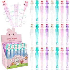 24 Pack Bunny Bubble for Kids - 4 Colors Mini Rabbit Bubble Wands Bulk with Bubbles Refill Solution Toys for Spring Easter Basket Goodie Bag Stuffers Birthday Gifts Supplies and Classroom Prizes Favor