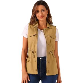 سترة Allegra K النسائية بدون أكمام بسحاب من Anorak ملابس خارجية