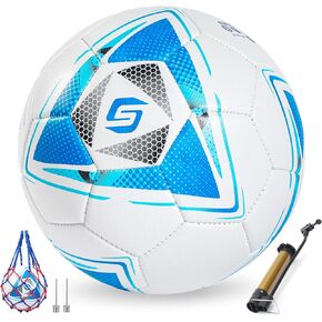Soccer Ball Size 5 PU Leather Soccer Balls, Adults Youths Teens Unisex Juniors Training Soccer 32 Panels Machine Stitched, Ideal Gift Indoor Outdoor Play Cross Star Pattern Ball with Pump and Needles…