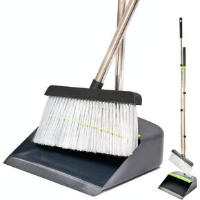 Broom with Dustpan - Lightweight Broom Dustpan Set for Home & Office - Windproof Broom with Stand Up Dustpan in a Compact Form