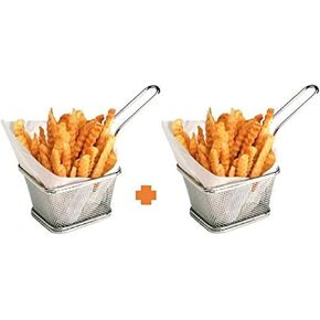 Stainless Steel Mini French Fries Basket Square Fryer Baskets, FDA Grade Kitchen Cooking Tool Food Presentation Tableware (Large 5inch 2pcs pack)