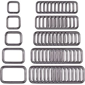 Swpeet 50Pcs 5 Sizes 1/2" 3/4" 1" 5/4" 5/8" Multi-Purpose Metal Rectangle Ring for Belts Hardware Bags Keychain Hand DIY