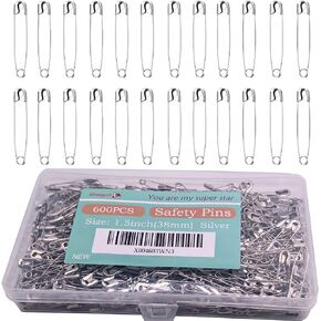 Safety Pins, 600PCS-1.5Inch Small Safety Pins, Rust-Resistant Nickel Plated Steel, Sharp Edge Safety Pin for Clothes, Sewing, Arts & Craft, 38mm Decorative Safety Pins (Silver)